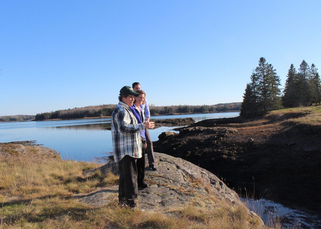 Jane points out where the dam used to be that harnessed the tide to power the mill.