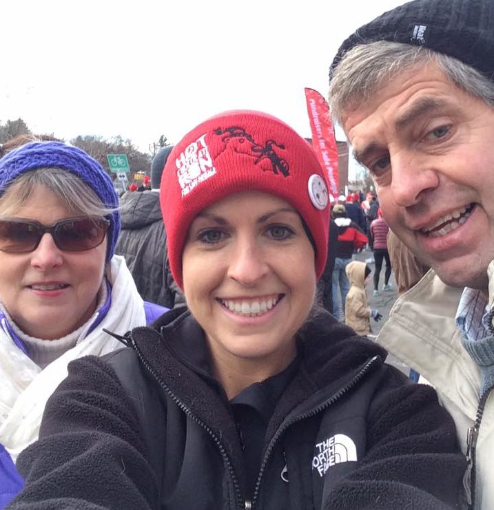 Ashley and her parents at the Hot Chocolate Run 5K in Massachusetts.